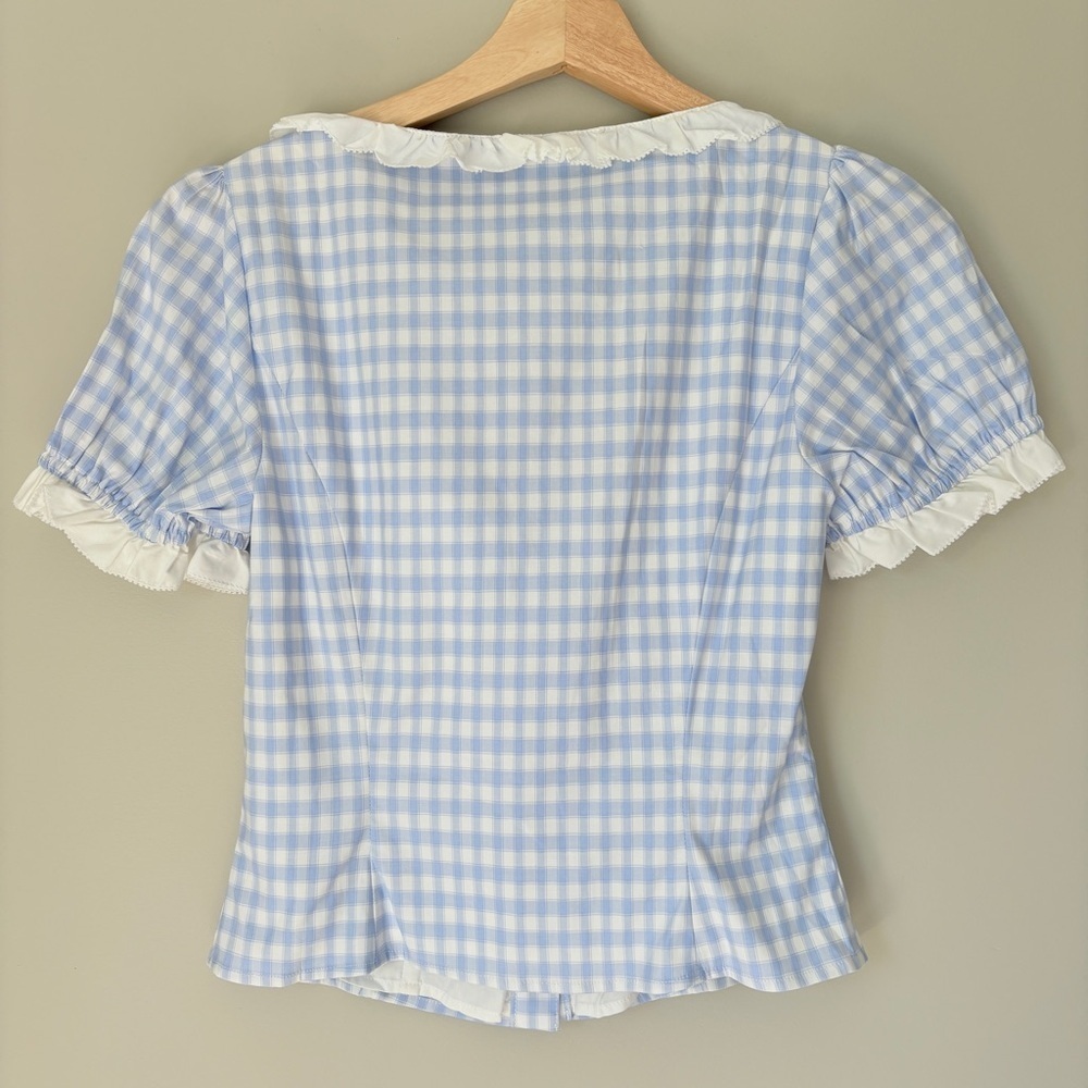 NEW Reformation Janell Two Piece Set Crystal Check Light Blue White | US 2 UK 6 - Picture 7 of 12